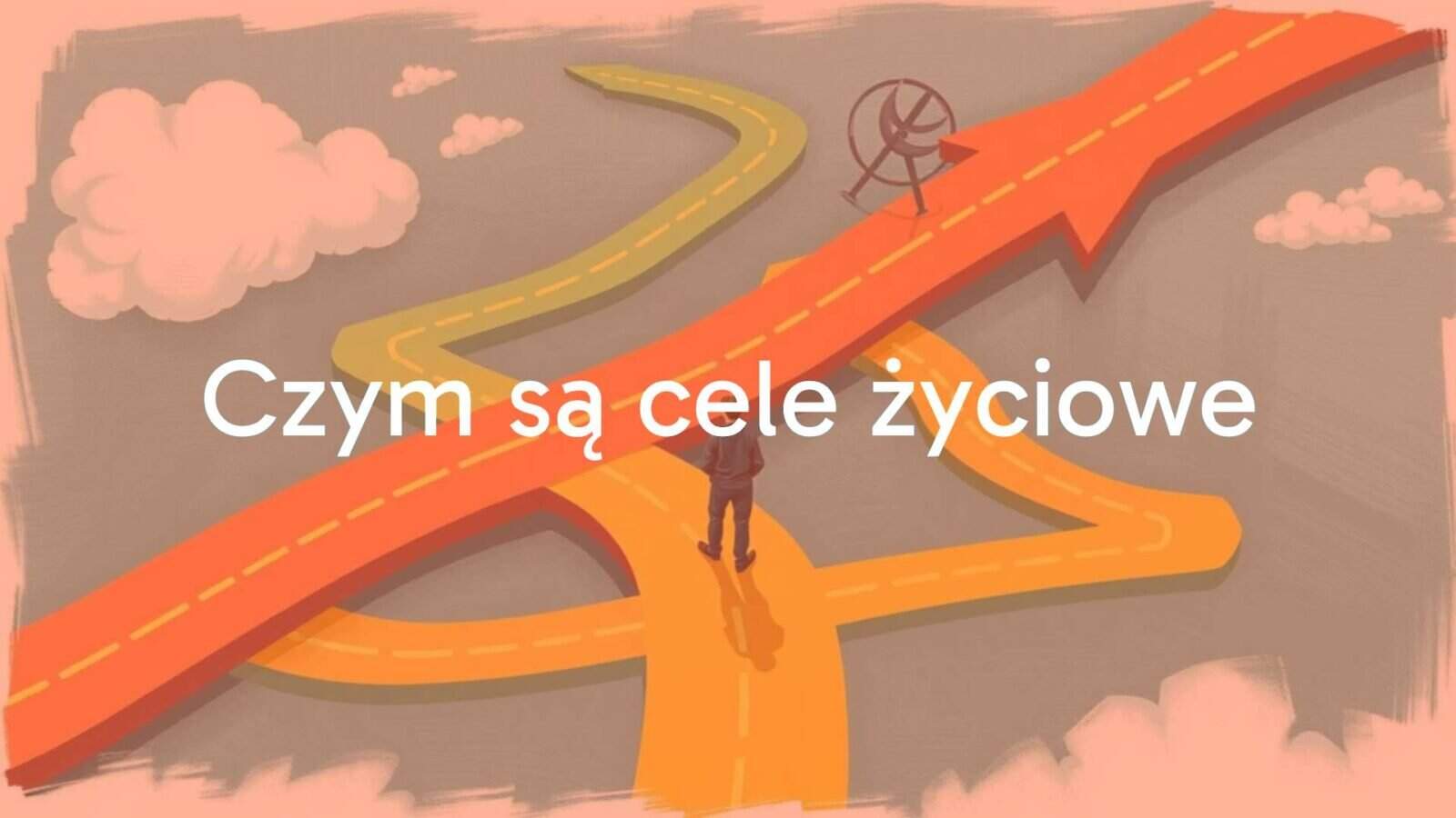 A person standing at a crossroads with multiple paths leading to different goals, motivational, bright colors, illustrative style.