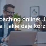 A smiling coach and client having a video call on laptops, home office setting, warm lighting, modern and professional vibe.