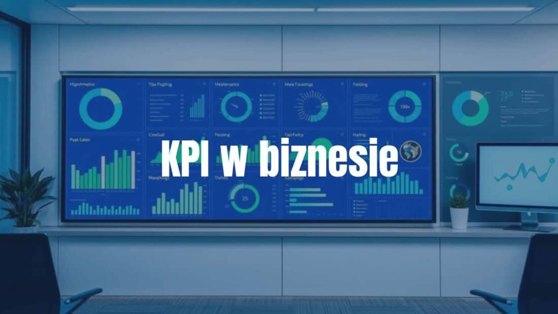A business dashboard with graphs and key performance indicators (KPIs), modern office setting, professional, clean, blue and green tones.