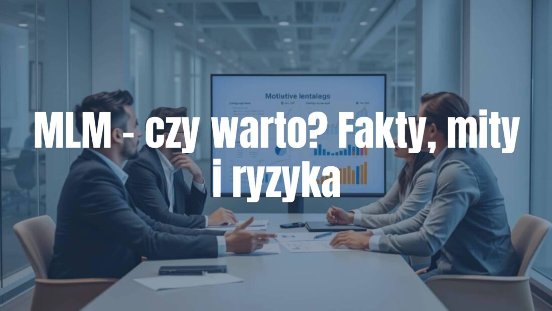 Business meeting with people discussing MLM strategy, graphs and charts on the wall, serious and motivational atmosphere, modern office setting, realistic style.