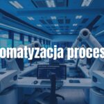 Modern office with robotic arms and digital screens automating business processes, futuristic technology, clean and efficient workspace, blue and white tones, realistic.