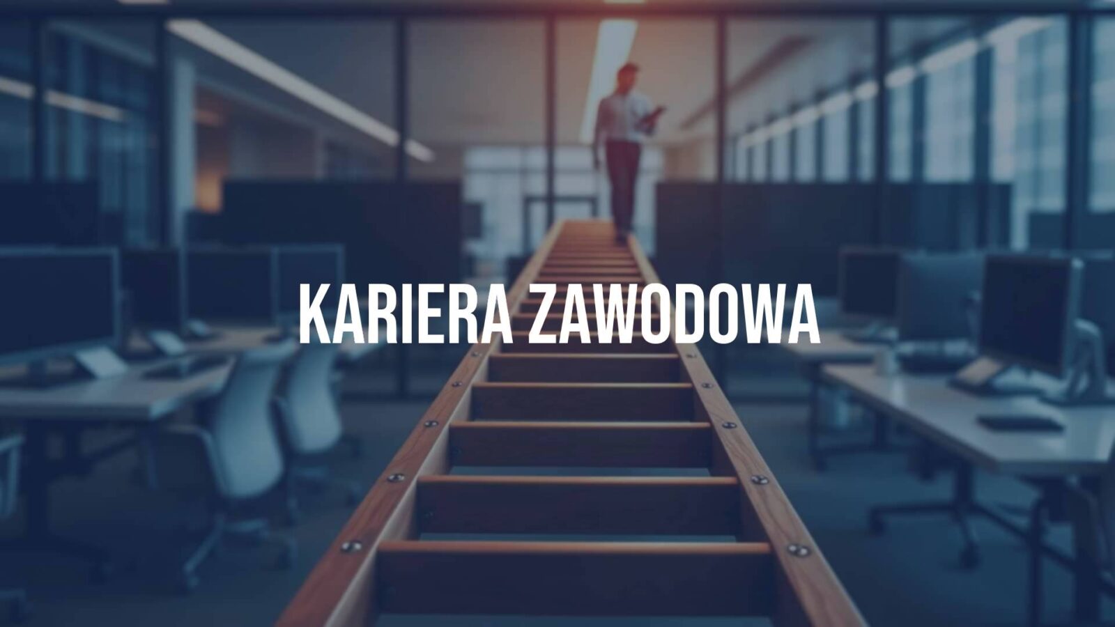 A professional career path with a ladder leading upwards, symbolizing growth and ambition, modern office background, motivational vibe, realistic style.