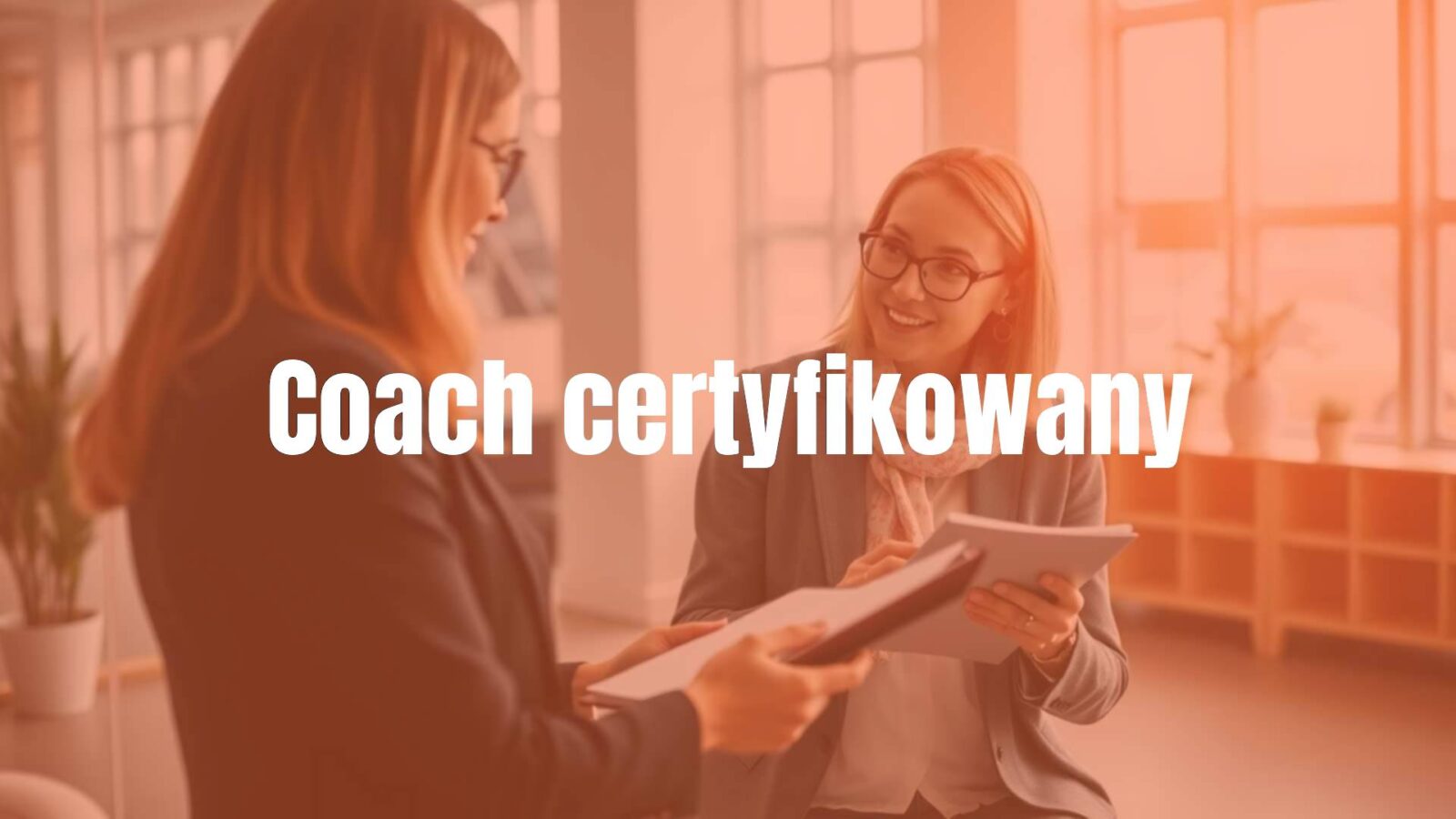 A professional certified coach in a modern office, guiding a client with a notebook, warm lighting, realistic.