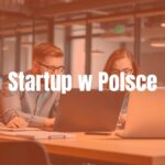 A modern startup office in Poland, young entrepreneurs working on laptops, innovative technology in the background, vibrant and energetic atmosphere, realistic style.