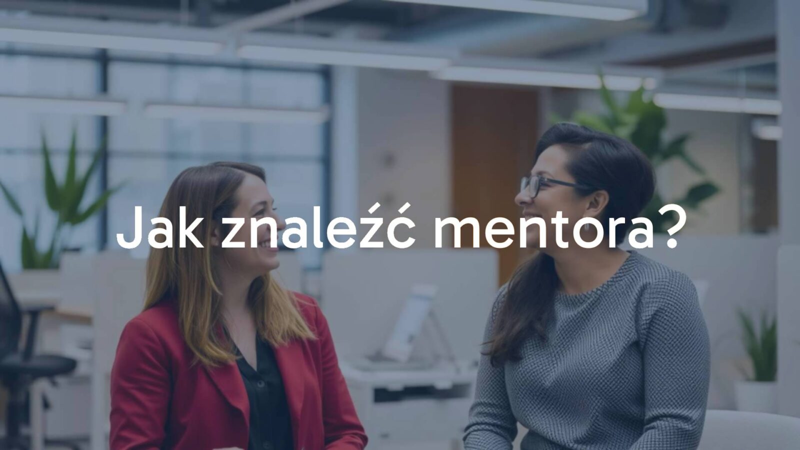 A mentor and mentee having a professional conversation in a modern office, relaxed and collaborative atmosphere, realistic style.