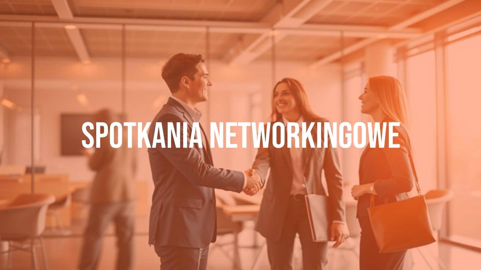 Professional networking event, business people shaking hands, modern conference room, warm lighting, realistic.