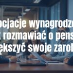 Professional salary negotiation, business meeting, confident employees, modern office, warm lighting, realistic.